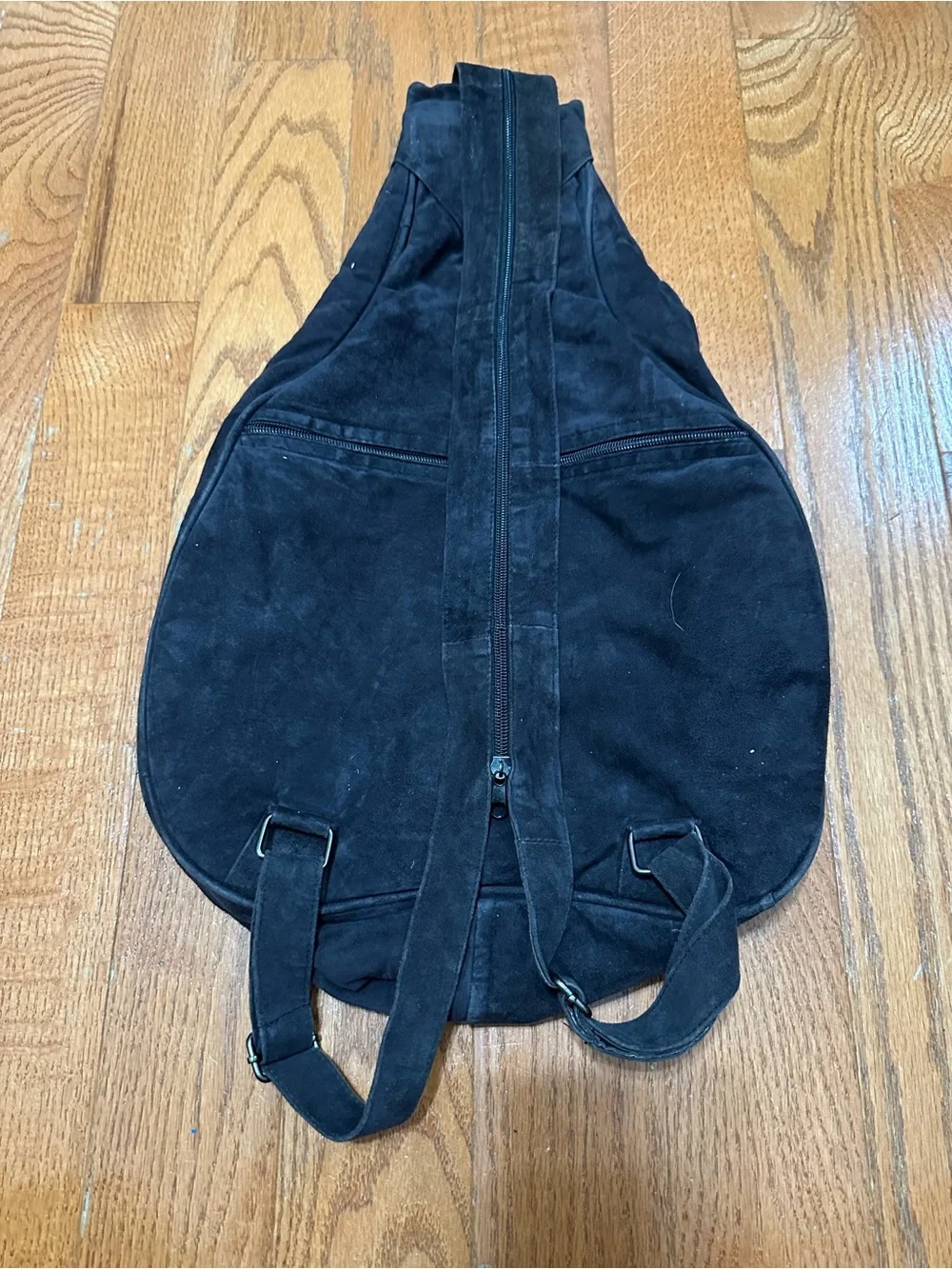 Black Suede Bird Carrier Backpack with Red & Blue Parrot Design